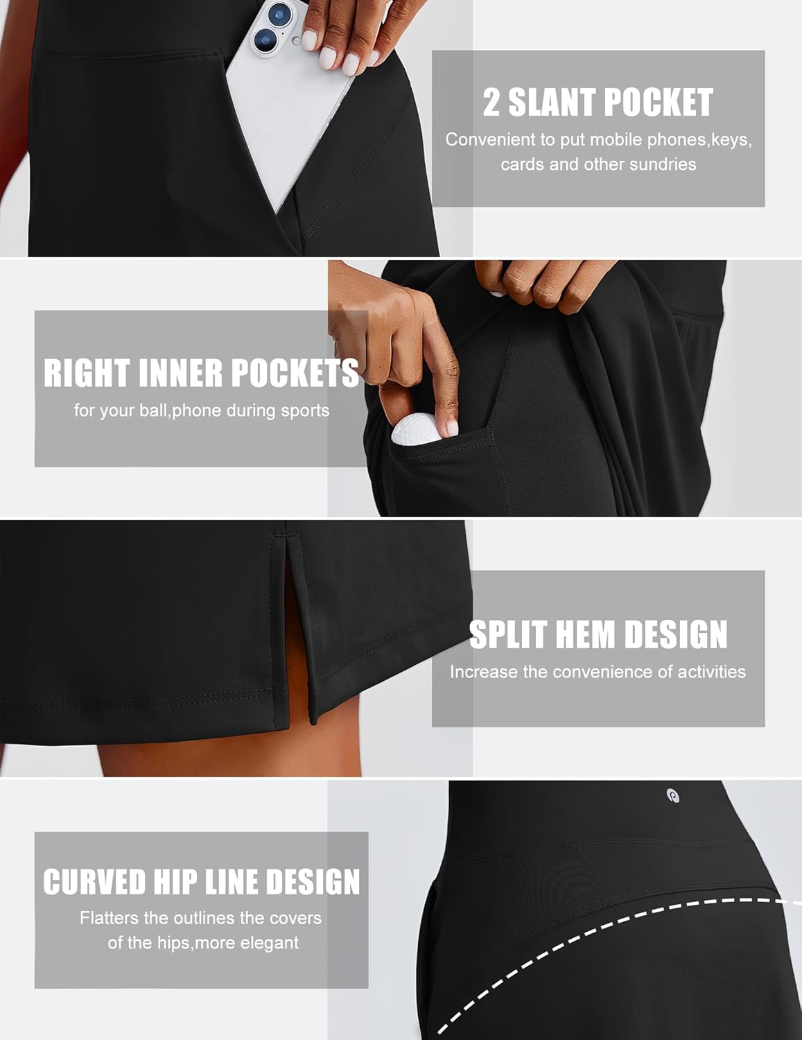 PINSPARK 20" Skorts for Woman Knee Length UPF 50+ Golf Skirts with 3 Pockets High Waisted Athletic Tennis Skort Casual Skirt - Image 4