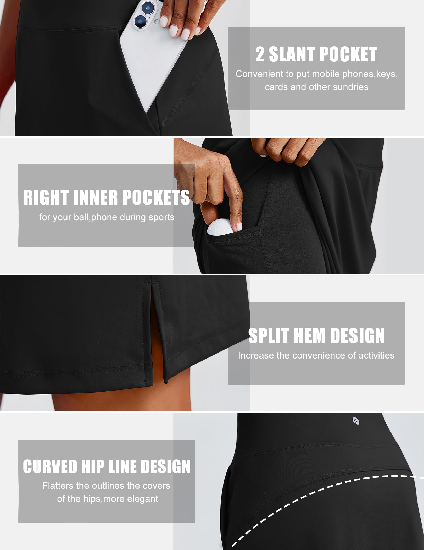 PINSPARK 20" Skorts for Woman Knee Length UPF 50+ Golf Skirts with 3 Pockets High Waisted Athletic Tennis Skort Casual Skirt — view 4
