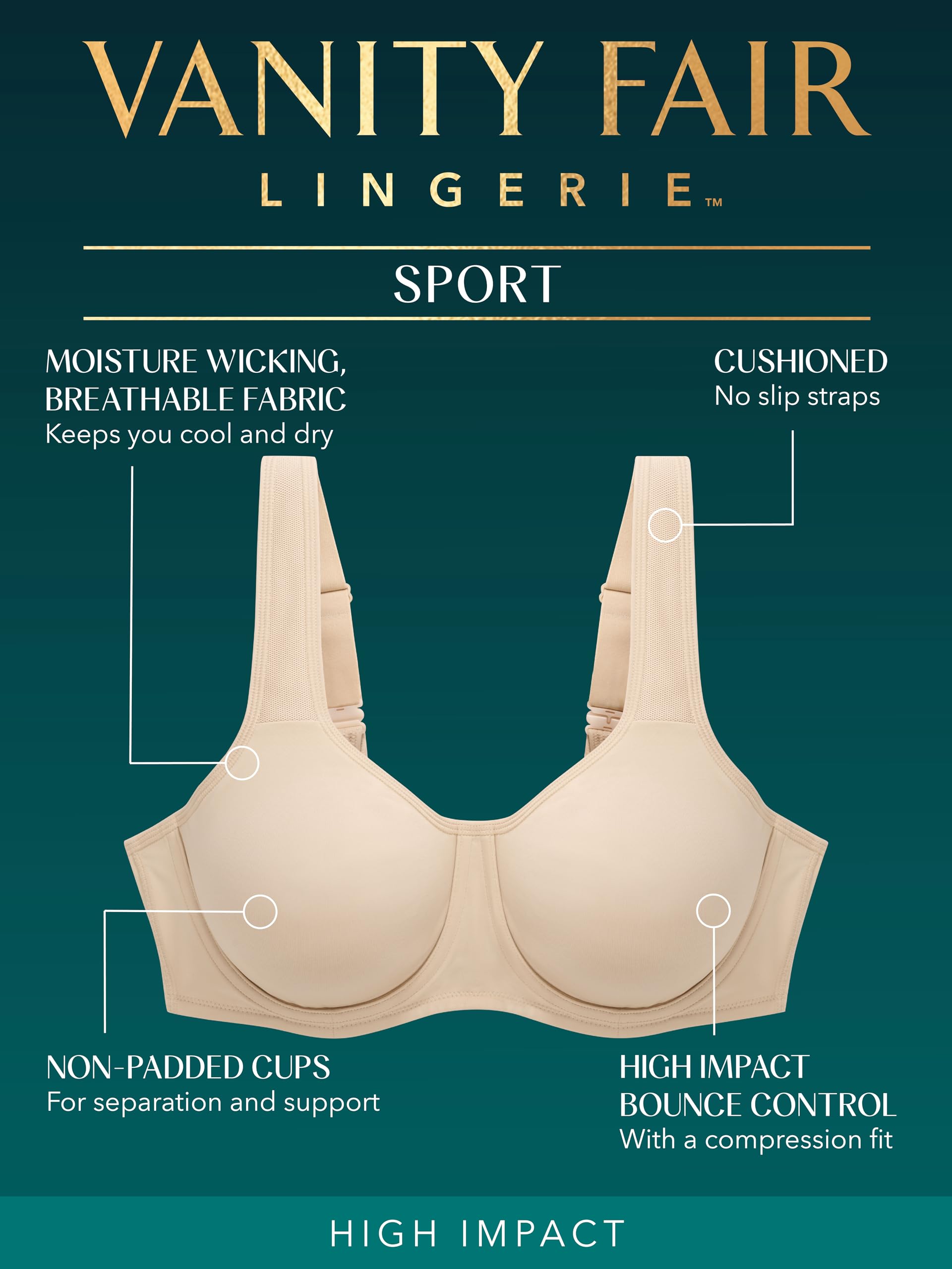Vanity Fair Reggiseno Sportivo Senza Fili 71500 Reggiseno Donna (Pacco da 1)