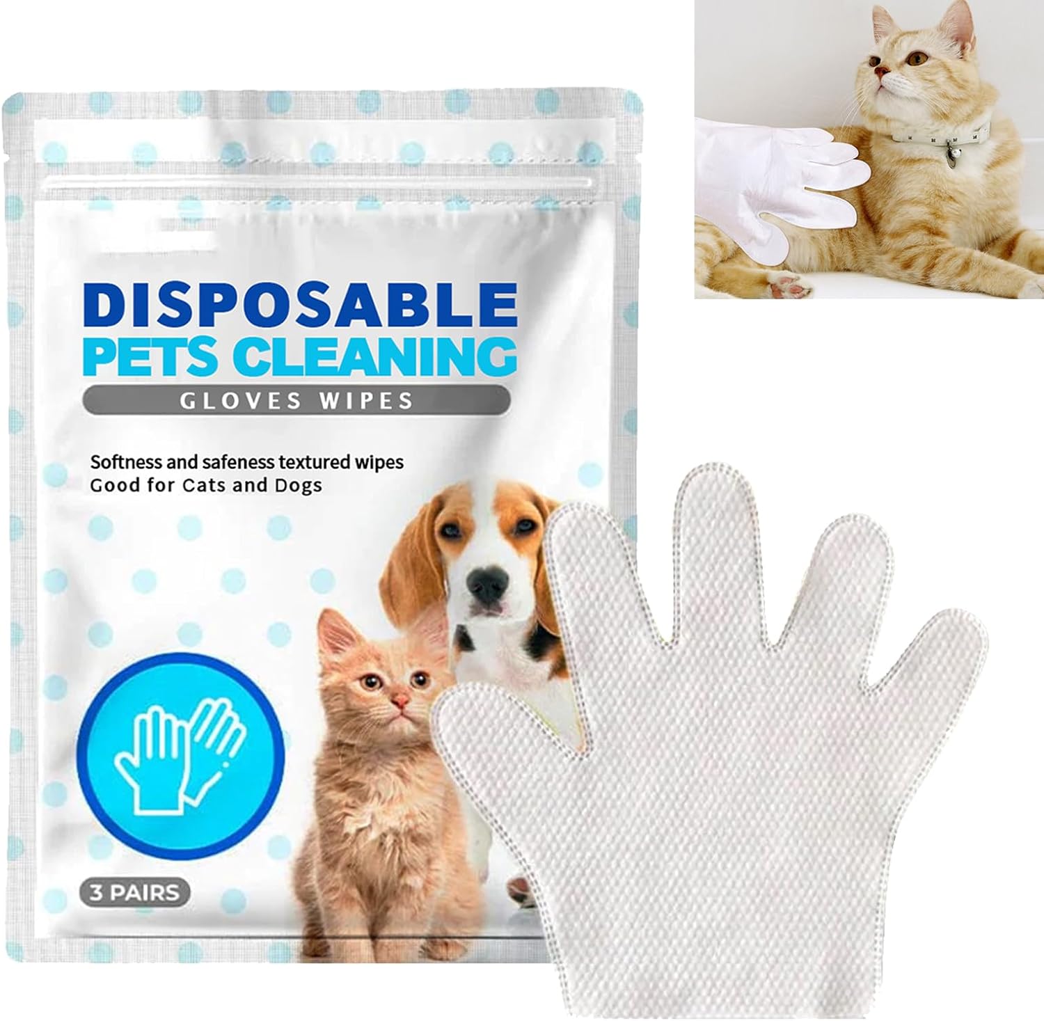 GNAUMORE Disposable Pet Cleaning Glove Wipes,Dog Wipes Gloves Wash Free
