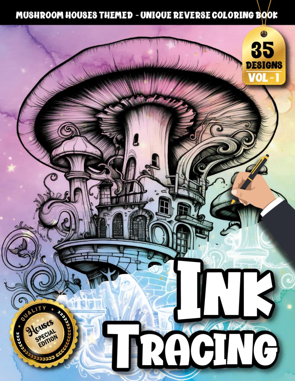 Ink Tracing Book For Adults: A Steampunk Mushroom House Ink Tracing and Reverse Coloring Book for Adults for Relaxation and Creative Escape (Steampunk Mushroom Houses Tracing Series)