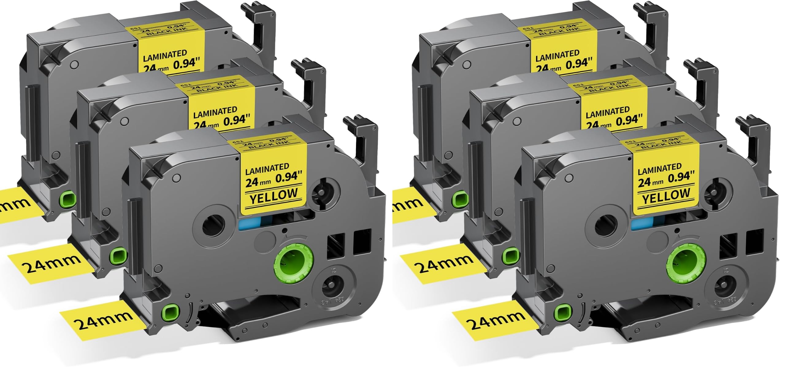 24mm 1 in Black on Yellow Label Tape Compatible with Brother PTouch TZe-651 (Pack of 2)