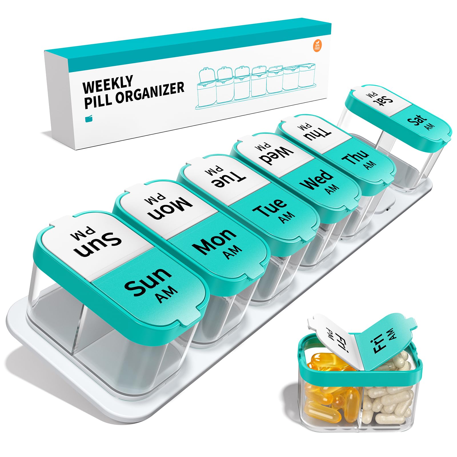 Large Weekly Pill Organizer 2 Times a Day for Vitamin, Medicine, Supplement