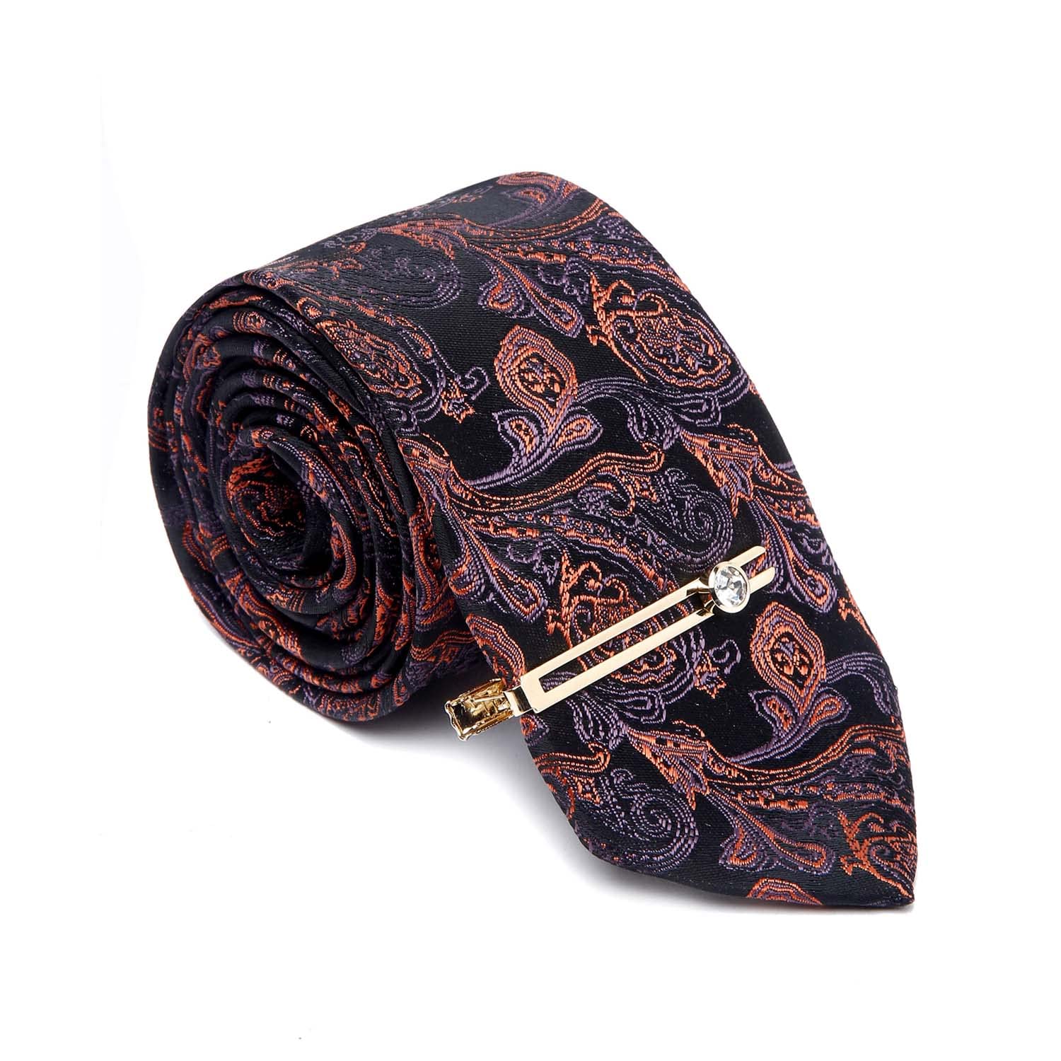 Mens Brown Ethic Italian Style Silk Suit Necktie with Gold Tie Pin (Czech)-image-13