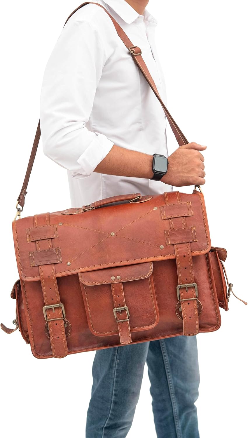 Handmade Leather Messenger Laptop Computer Satchel Distressed Bag (13" X 18") Stylish Backpack and Briefcase Bag for Men