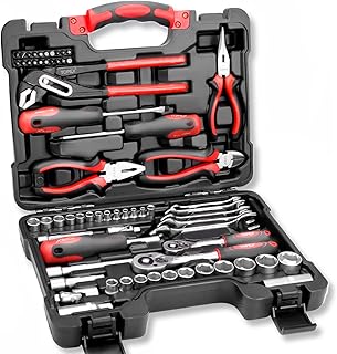 TOPEX 65-Piece Household Hand Tool Set Portable Home Auto Repair Kit Premium Quality w/Pliers, Screwdriver Kits Toolbox St...