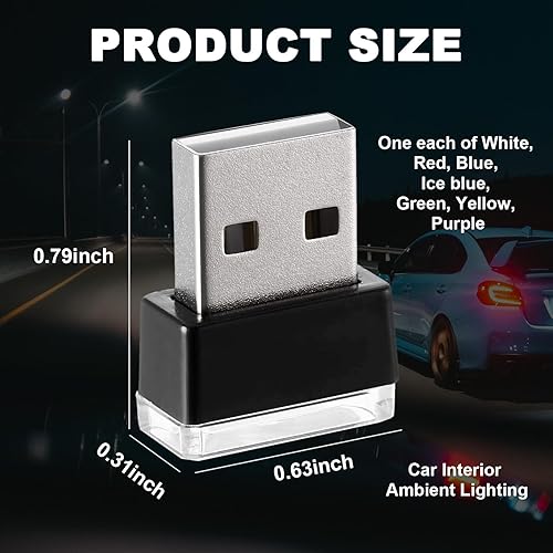 Miniatura 2 de 7 lámparas LED USB para el interior del automóvil, mini luz nocturna LED portátil, kit de iluminación ambiental de interfaz USB enchufable,