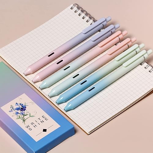 Miniatura 6 de Lindos bolígrafos de punta fina para escritura suave, barril de degradado de color, diseño retráctil silencioso, tinta negra de 0.5 puntas para