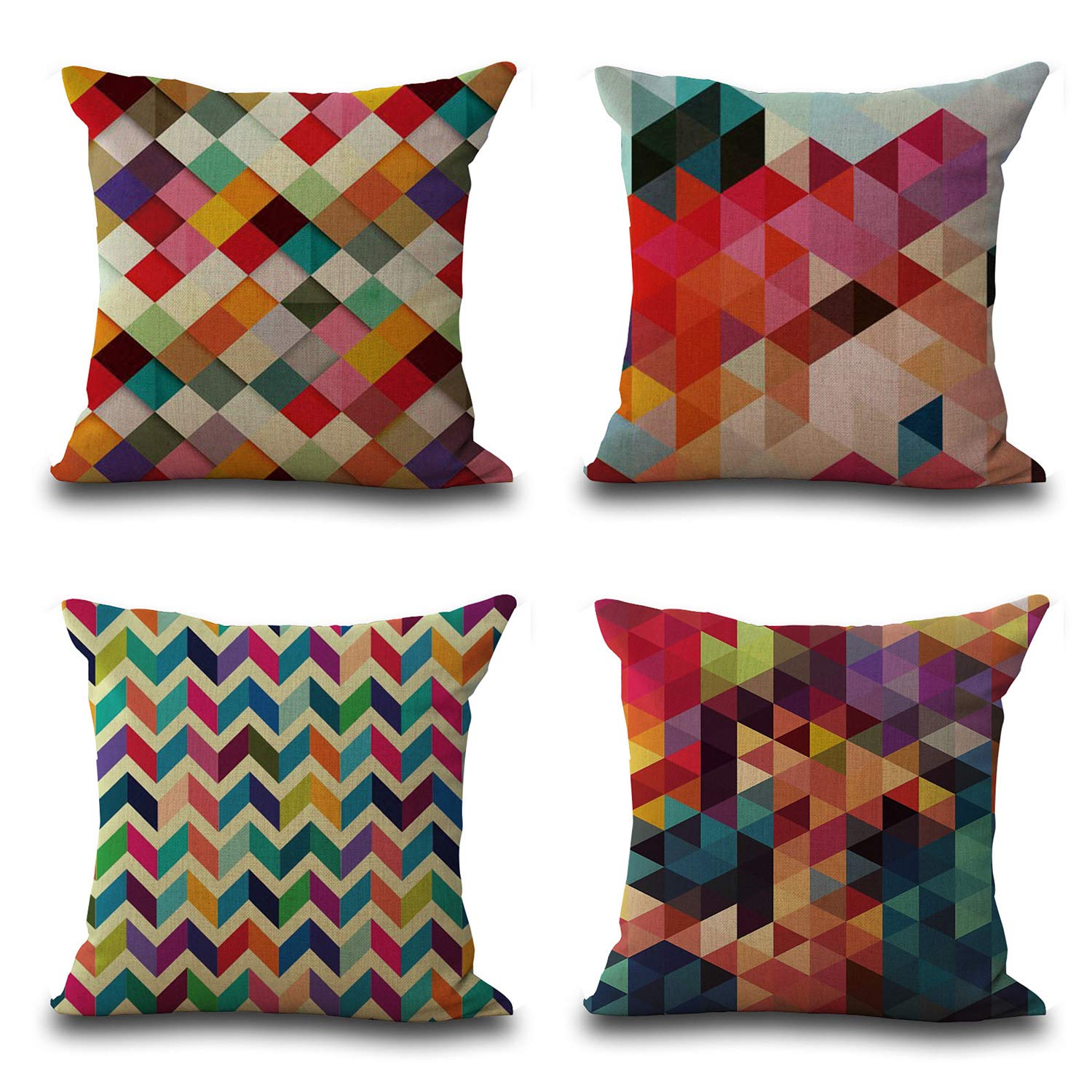 Hengjiang Kissenbezug 4 Stück, bunt, geometrisch, abstrakt, Leinen, Kissenbezug, Überwurf, Sofa-Dekoration, 45,7 x 45,7 cm Küche, Haushalt & Wohnen
