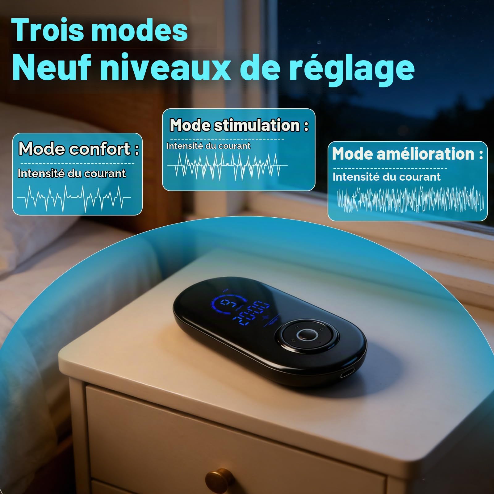 Dispositif d'aide au sommeil avec clip d'oreille, stimulation du nerf vague, 3 modes et réglage à 9 niveaux, chargement USB, outil de soulagement apaisant pour adultes accessoire de soutien du sommeil