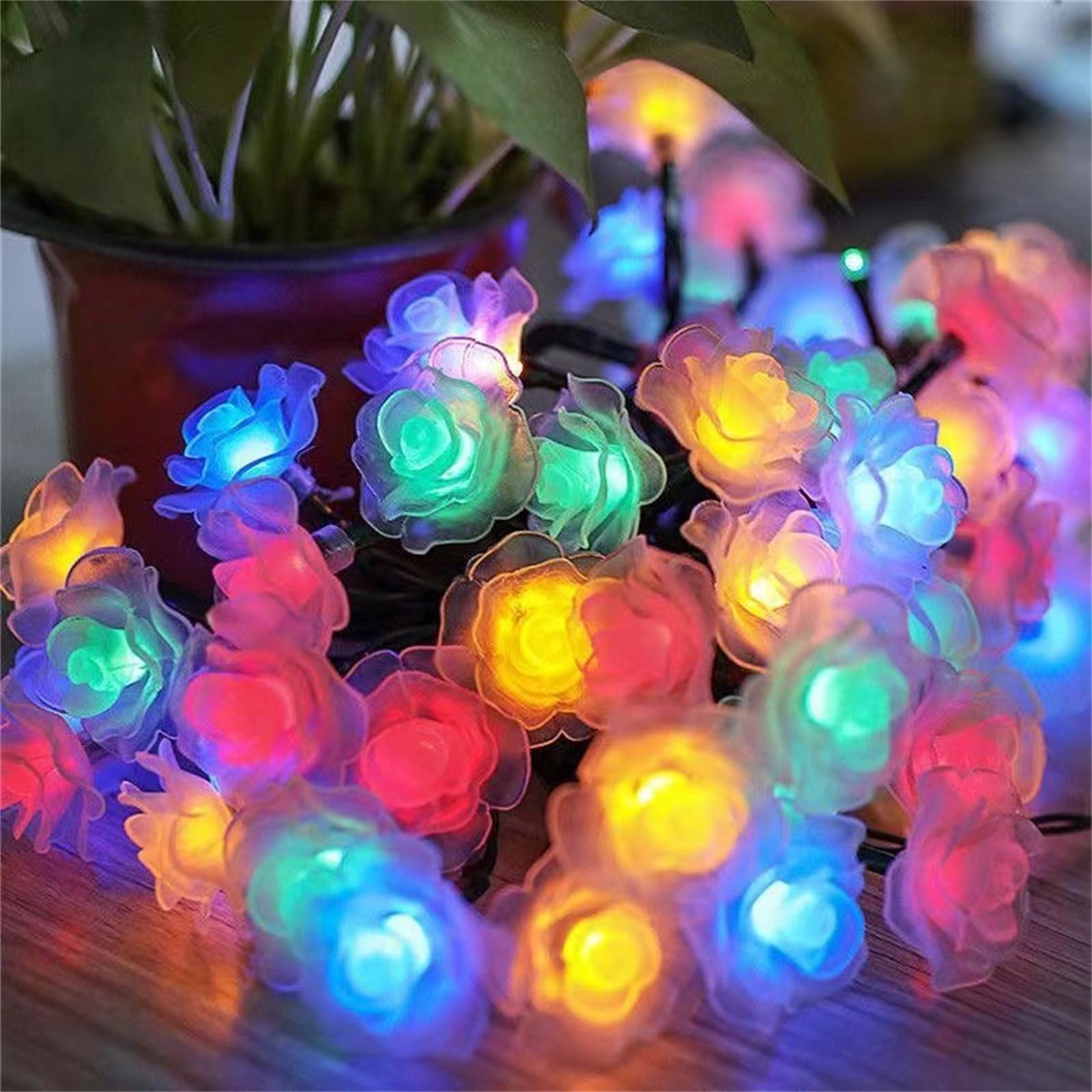 Mateju LED Lichterkette Außen Solar, Solar Lichterkette Aussen mit Fernbedienung 8 Modi Solarlichterkette Outdoor für Innen, Garten, Terrasse, Balkon, Hochzeit (Bunte Rosen,32M/300LED)