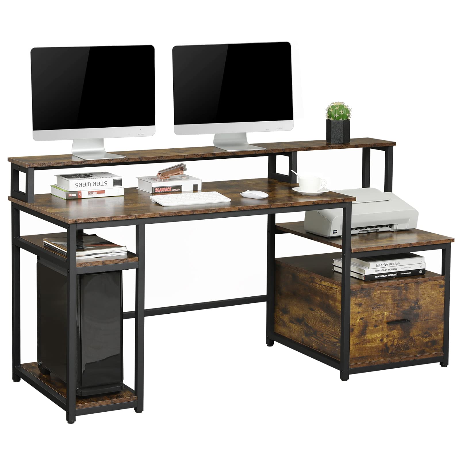 Sedeta Home Office Desk with File Drawer, 66'' Large Computer Desk with