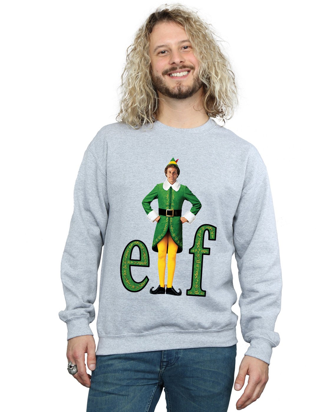 Absolute Cult Men's Sport Grey Elf Buddy Logo Sweatshirt Large