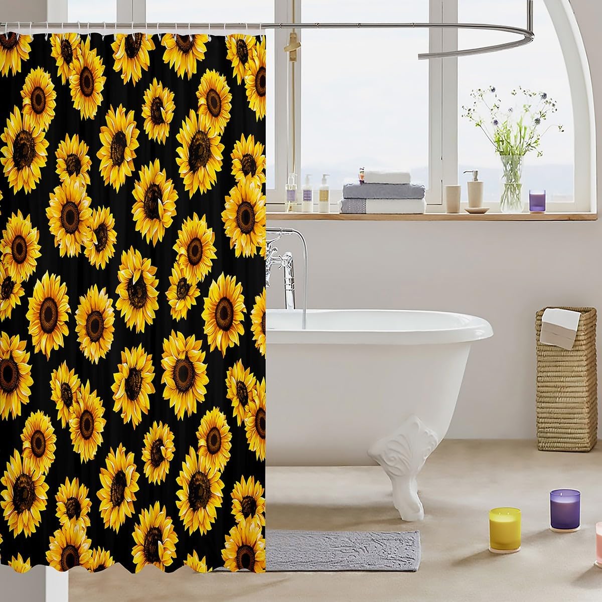 Sunflower Shower Curtain,Country Style Rustic Farm Plants Decorative Bath Curtains,Floral Garden Plant Home Bathroom Decor Polyester Fabric Waterproof 72 x 84 Inches