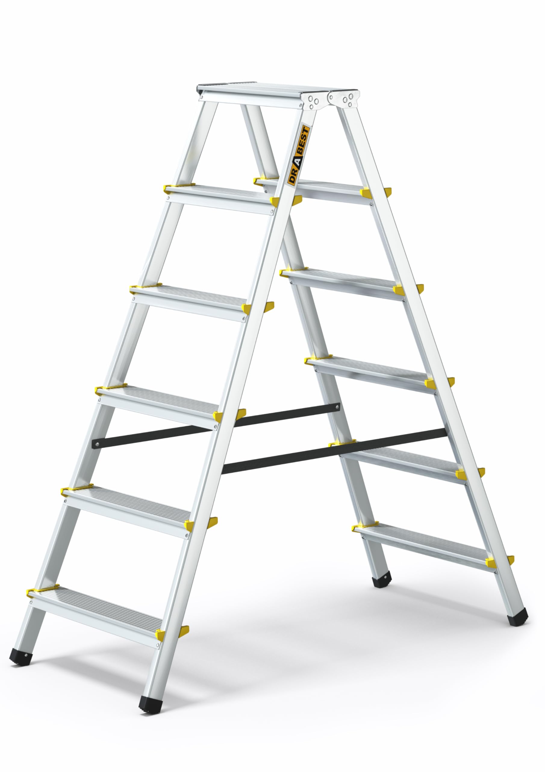 DRABEST Escalera de Tijera Serie Pro Escalera Plegable de Aluminio 8 peldaños, por Ambos Lados, cargable hasta 150 kg Certificado TÜV