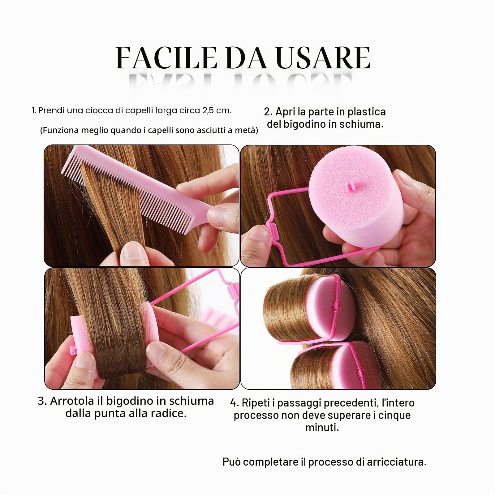 Rullo per capelli in spugna Jumbo in schiuma, morbido, ondulato, curvo, strumento per arricciare i capelli, 24 pezzi, uso per capelli lunghi e corti, donne e bambini, 5,1 x 5,8 cm (rosa)
