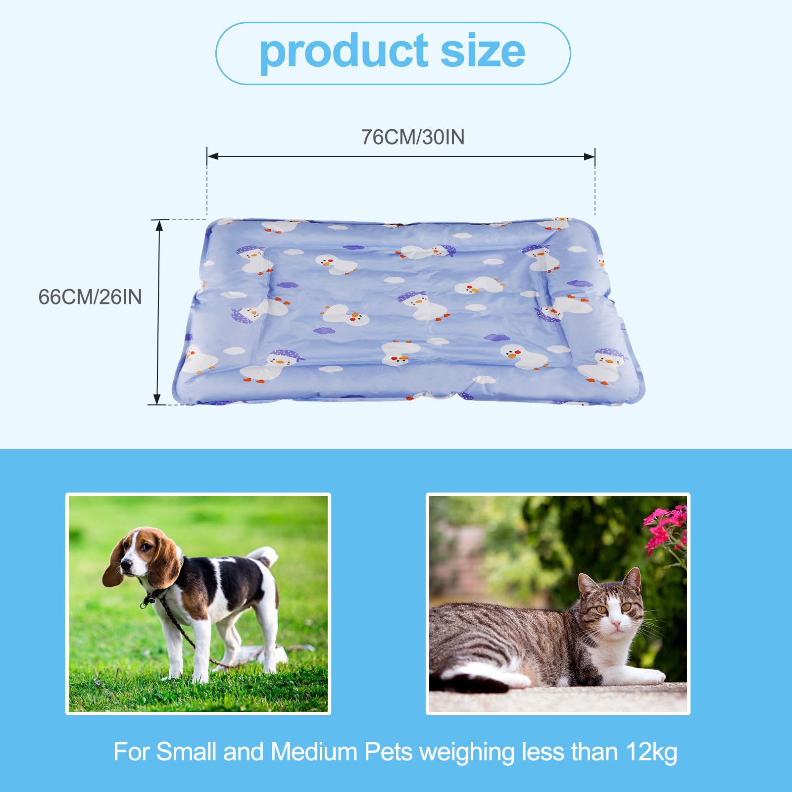 DEWEL Tappetino Refrigerante Cani e Gatti, Materassino Cane 66 x 76 cm, Adatto per Animali Domestici di Peso Inferiore a 15 kg, Raffreddamento Estivo del Lettino per Cani