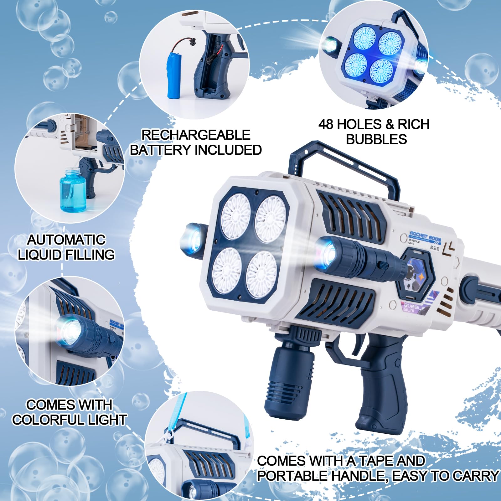 Amazon | 子供用自動バブルガンマシン スーパー48穴ライトアップバブル