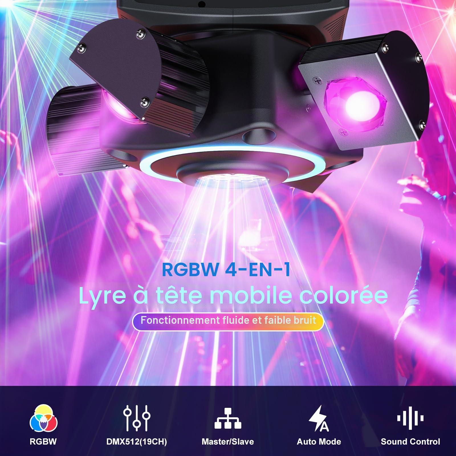 Lyre LED 100W Lumière DJ Soirée RGBW Projecteur Luminaires à tête rotative pour Disco Fête Club Bar Éclairage Show