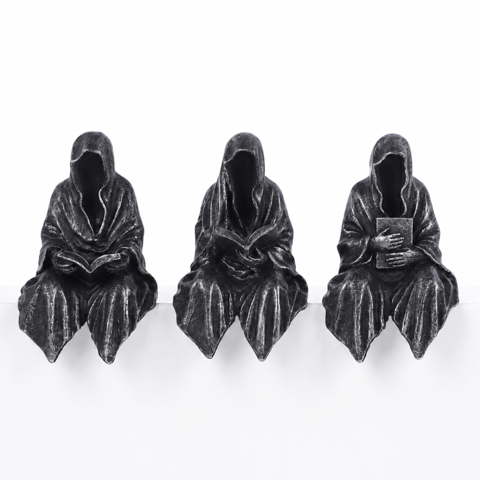 Gothic Dark Fantasy Statue Suriel Bookshelf Figure, Grim Reaper Statue | Mystery Reading Sitting Figurines For Gothic Halloween Decor Shelf Trinkets Dark Academia Decor Aesthetic