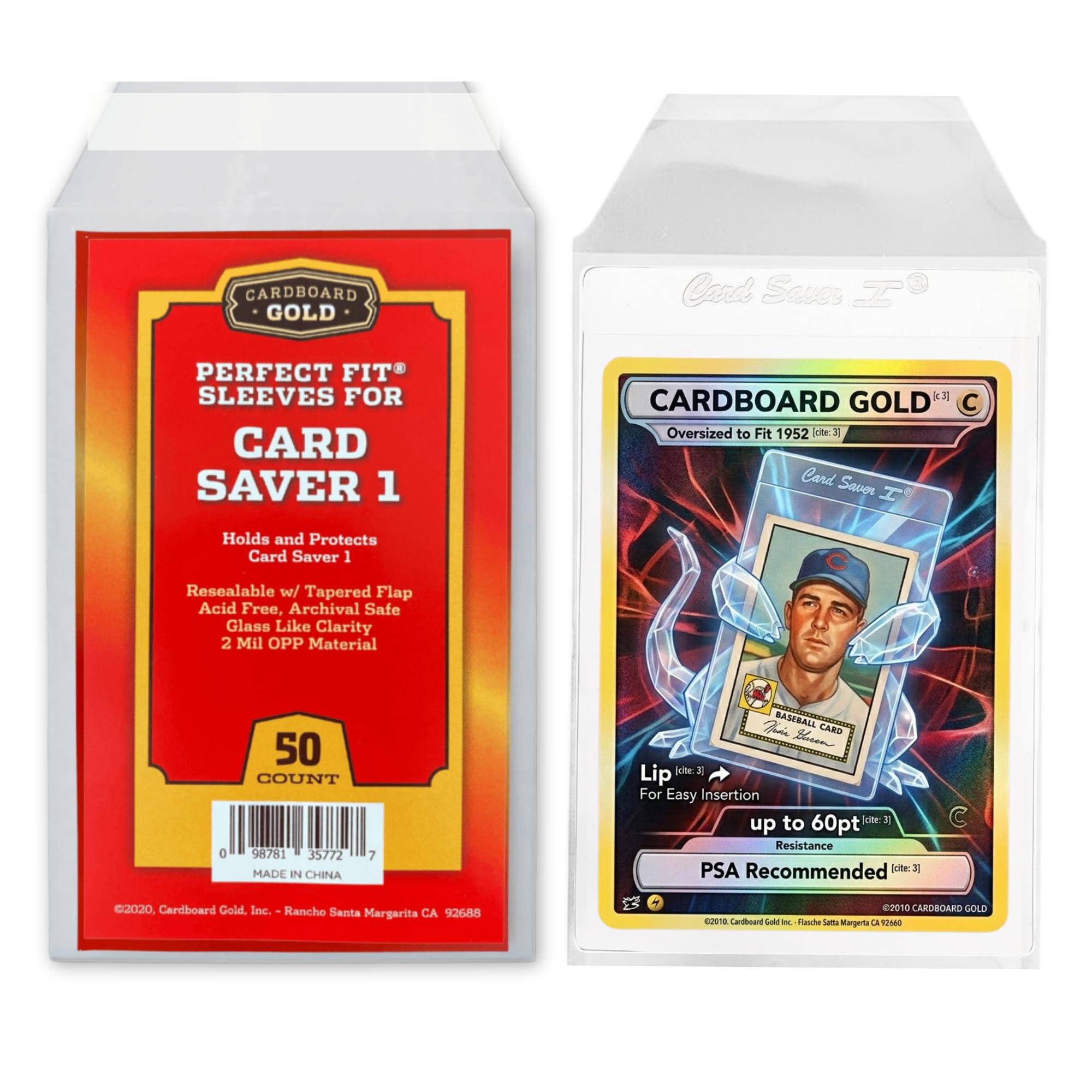 Cardboard Gold Card Saver 1 Sleeve -Resealable Perfect Fit Sleeves for Card Saver 1 semi-ridged Holder - Acid-Free Archival Safe - Glass-Like Clarity