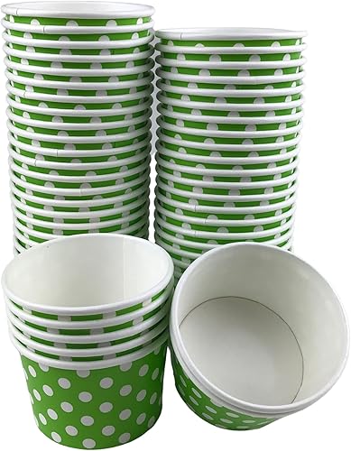Miniatura 1 de MMvolesy Copas de helado de papel verde lima de 6 onzas, tazas de postre desechables de papel de lunares, cuencos de helado para alimentos fríos o