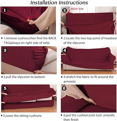 Vista 30 de Turquoize - Funda elástica para sofá de 2 piezas y 3 cojines, funda protectora lavable con elástico en la parte inferior, tela jacquard gruesa