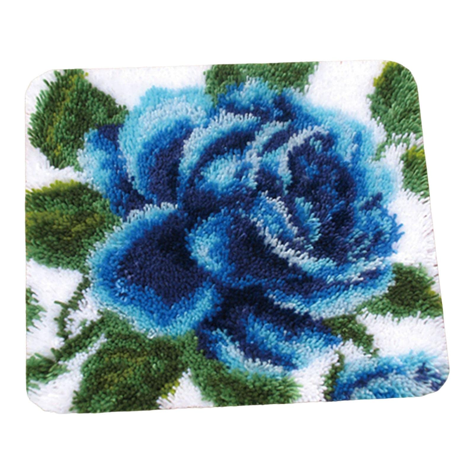 UJEAVETTE® Latch Hook Rug Kits Handmade Square Carpet Mat for Beginners 18X18Inches Blue Petal-picture-16