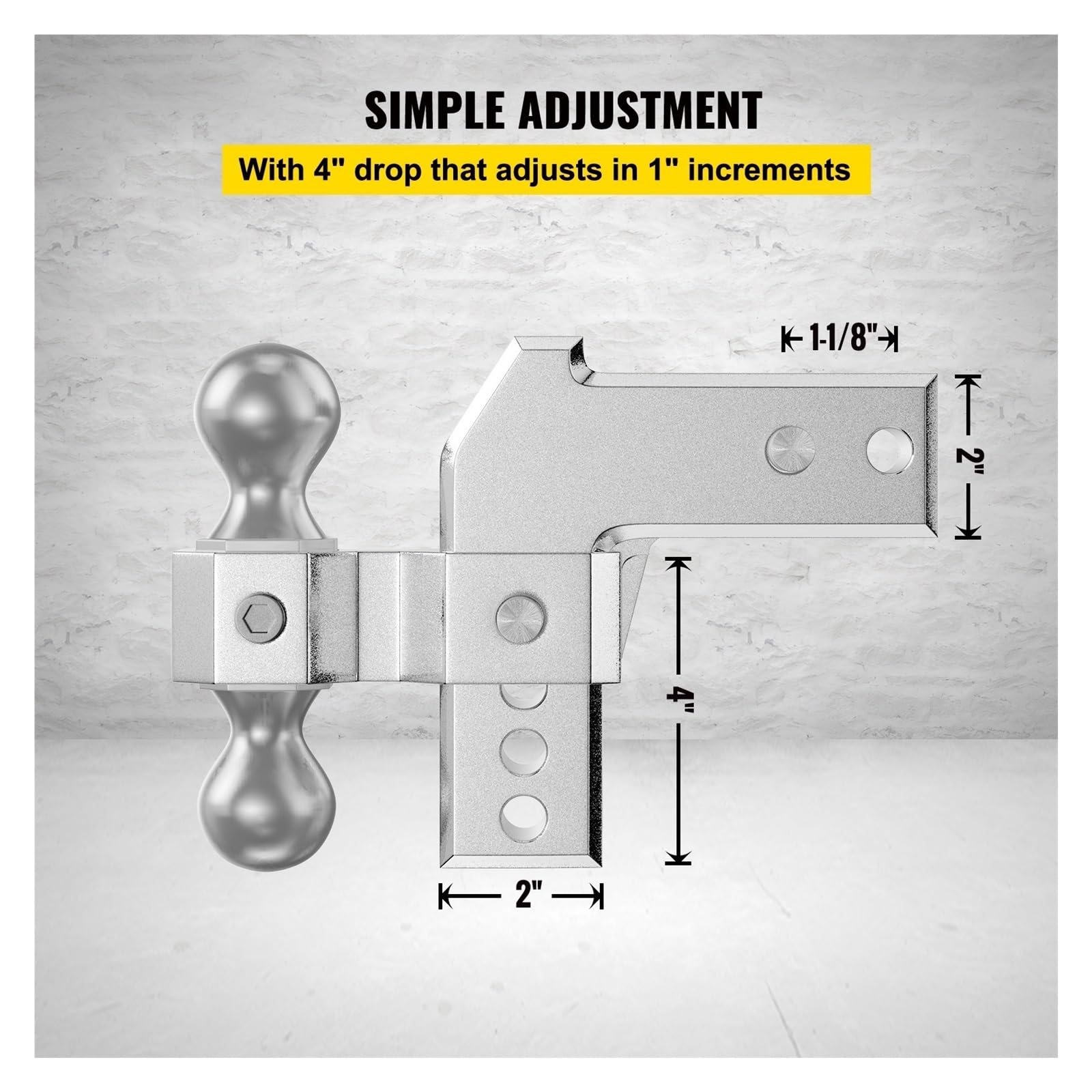 Enganche de remolque ajustable for receptor 2 pulgadas, enganche bola caída 4, capacidad 12500 libras for las necesidades más comunes Para uso de bricolaje(4inch)