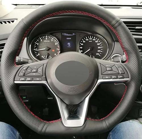 Miniatura 2 de Compatible con Nissan X-Trail T32 2017-2021, cubierta de volante de automóvil, cubierta de volante cosida a mano, cubierta de volante de cuero negro
