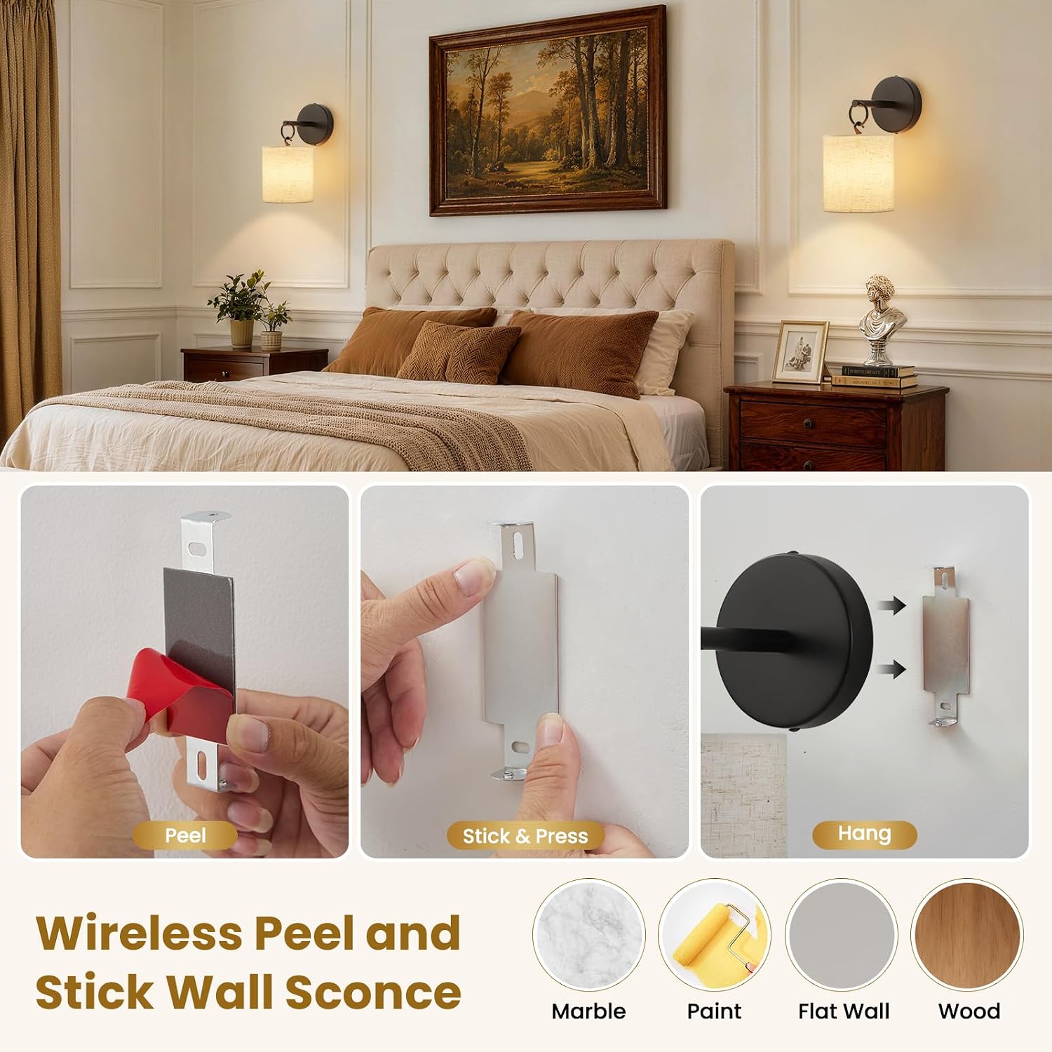 Peel and Stick Sconces Set of 2 Black, Detachable Battery Operated Wall Sconce With 10000 mah Rechargeable Bulbs, 12 RGB Battery Sconce With Remote, Renter Friendly Wall Lamps for Living Room,Bedroom image 2