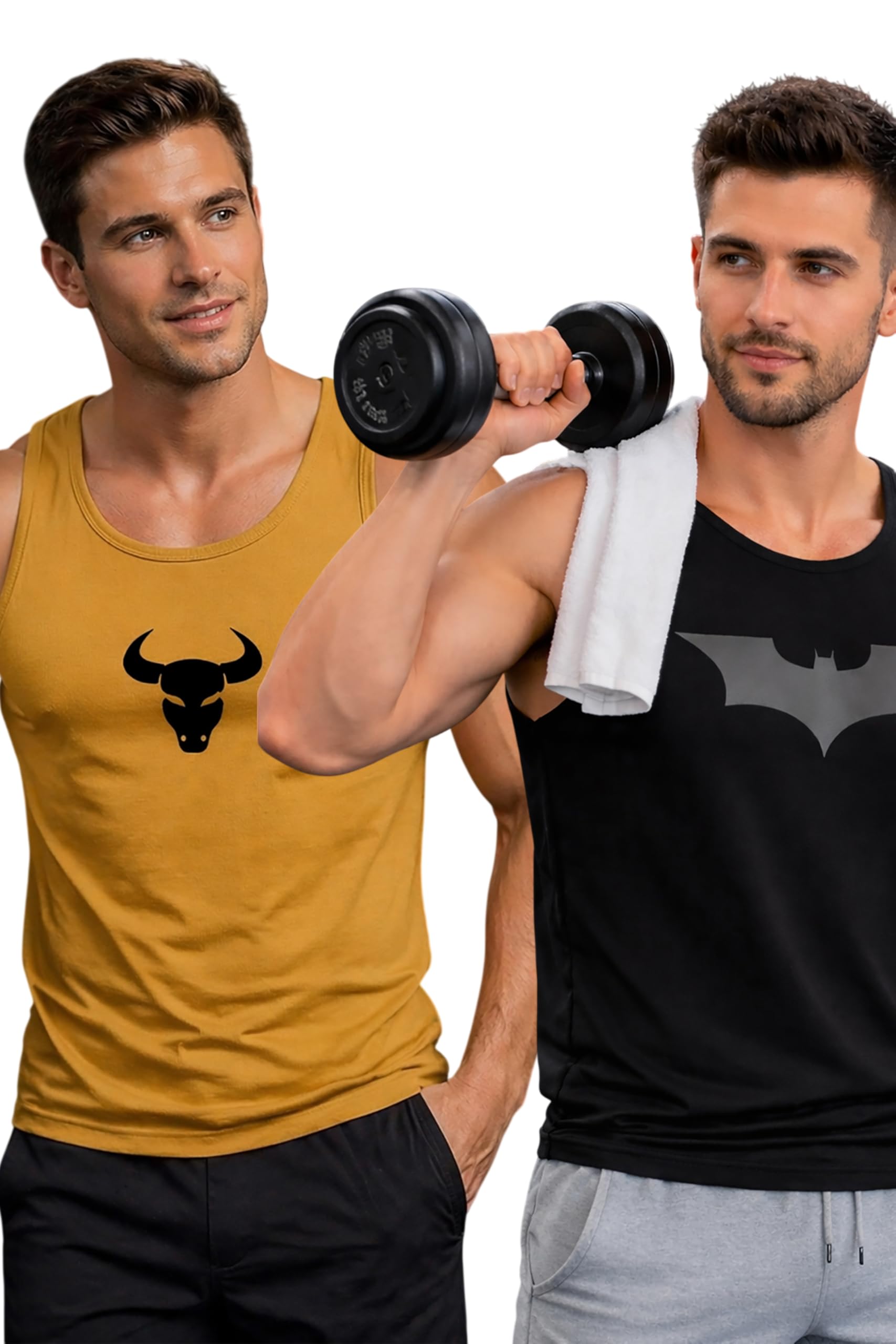 Polyester Letter Printed Vest for Men - Pack of 2 - Black & Mustard | Round Neck | Sleeveless | Regular Fit | Summer & Gym Wear Tank Top for Men-image-38