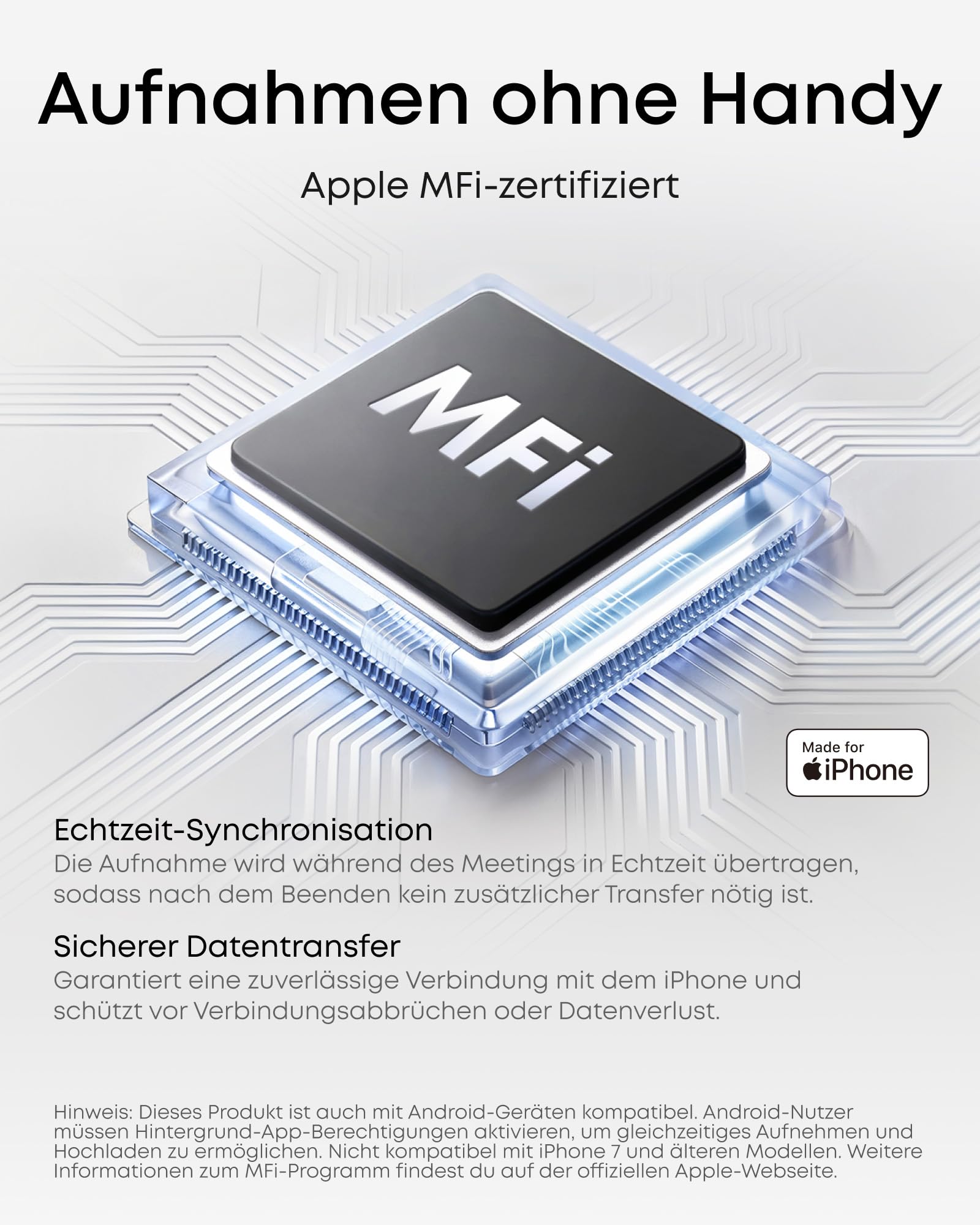 soundcore Work by Anker KI Voice Recorder, Digitales Diktiergerät mit KI Schreibfunktion und Spracherkennung, 150+ Sprachen, kombinierte Protokolle für Meetings und Vorlesungen, MFi-Zertifiziert 8GB