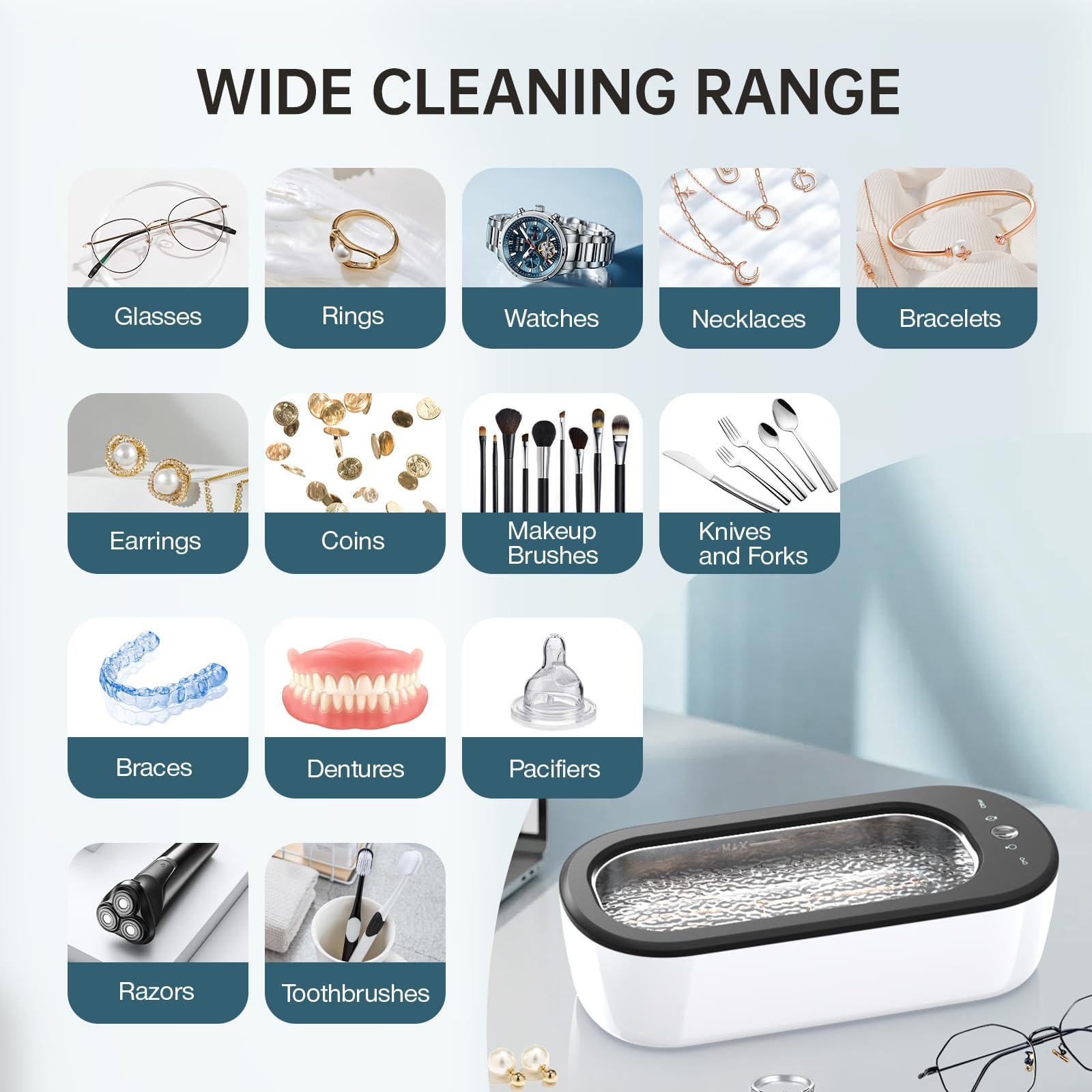 Nettoyeur à Ultrasons 300ml 40KHz - 4 Modes (lunettes, Bijoux, Montres, Autre) - Réservoir Inox 304 - Pour Bijoux, Lunettes, Rasoirs, Etc.