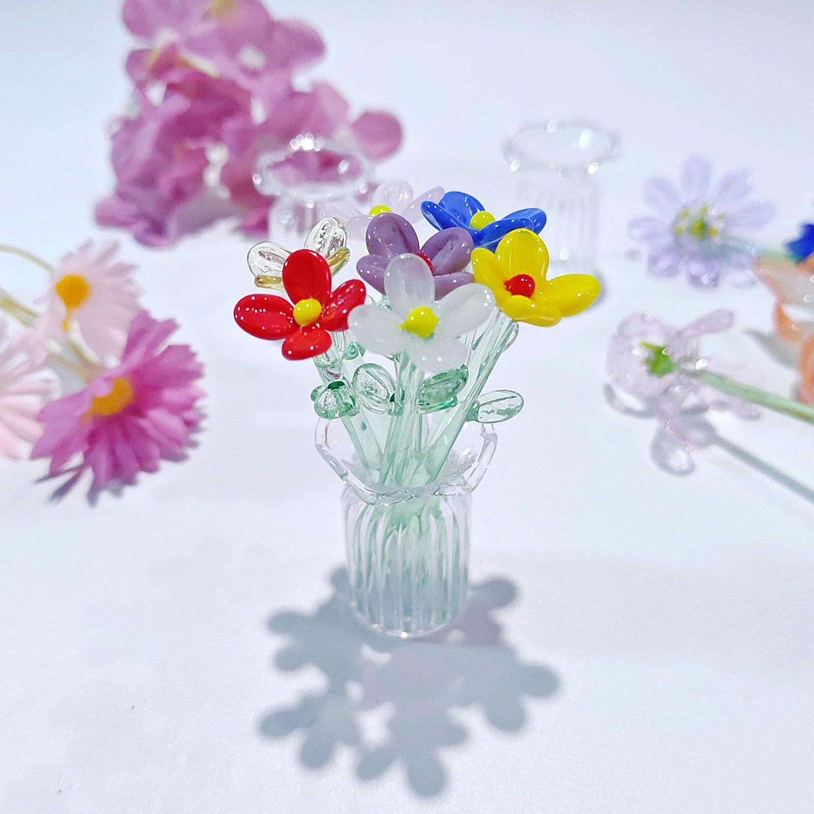 Amazon｜ミニチュアガラスの花と花瓶セット 小さなミニガラス誕生月の