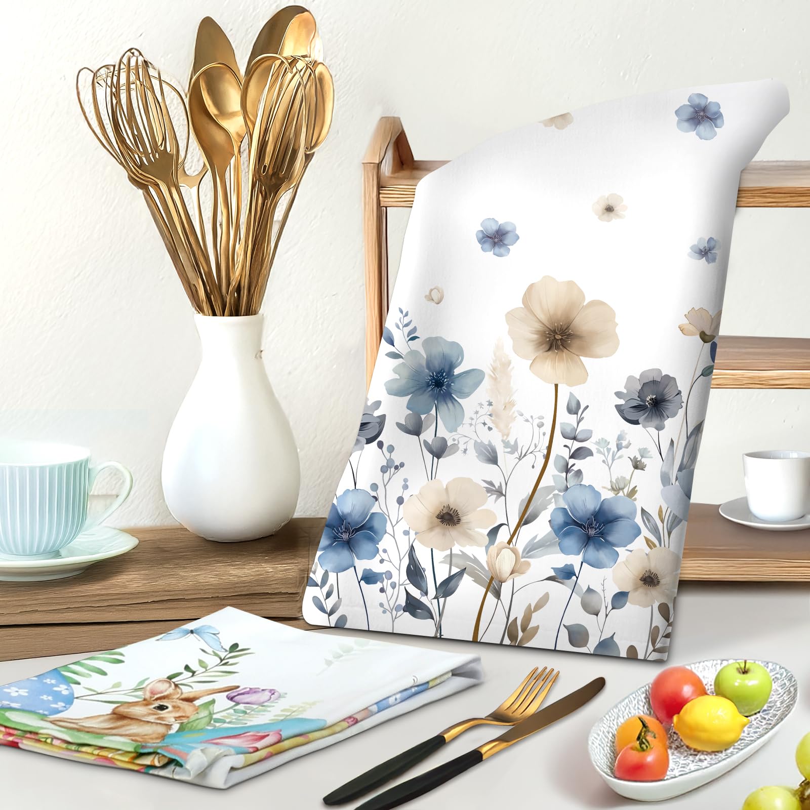 Arquiel Boho Watercolor Flowers Tea Towels, Cotton Kitchen Towel 18.9 × 27.5 inch, Quick Drying Dish Cloth for Party Anniversary Holiday Decoration Housewarming Gifts