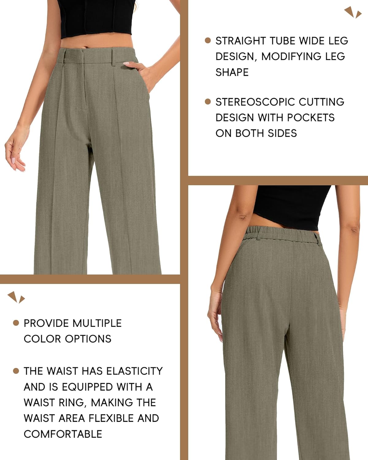 FUNYYZO Women Dress Pants High Waisted Work Slacks Pants Dressy Casual Straight Leg Elastic Waist 2026 Summer Trousers - Image 3