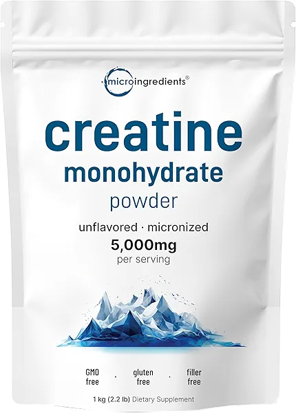 Instant Creatine Monohydrate Powder 1 kg (2.2 Lbs), 5000mg Per Serv, Micronized Creatine Powder, Unflavored, Pure, No Filler, Keto & Vegan Friendly, Easy Dissolve Pre Workout for Women and M