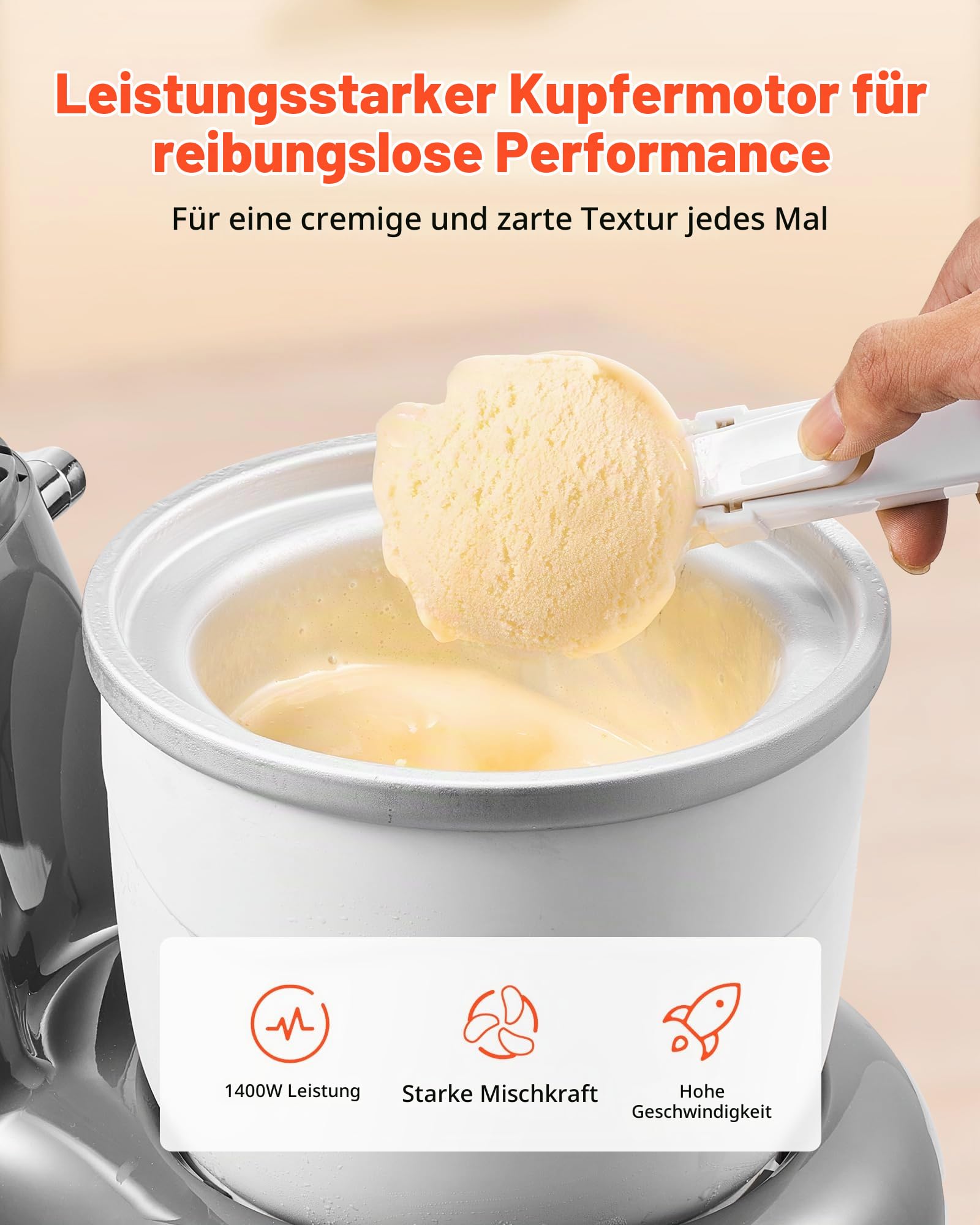VEVOR Eismaschine Eiscrememaschine 1,7 L Standmixer 6-Gang mit LED-Digitalanzeige & Timer & Rührpaddel & Knethaken & Spritzschutz, für DIY Gefrorener Joghurt, Frucht-Gelato Sorbet Grau 1400 W