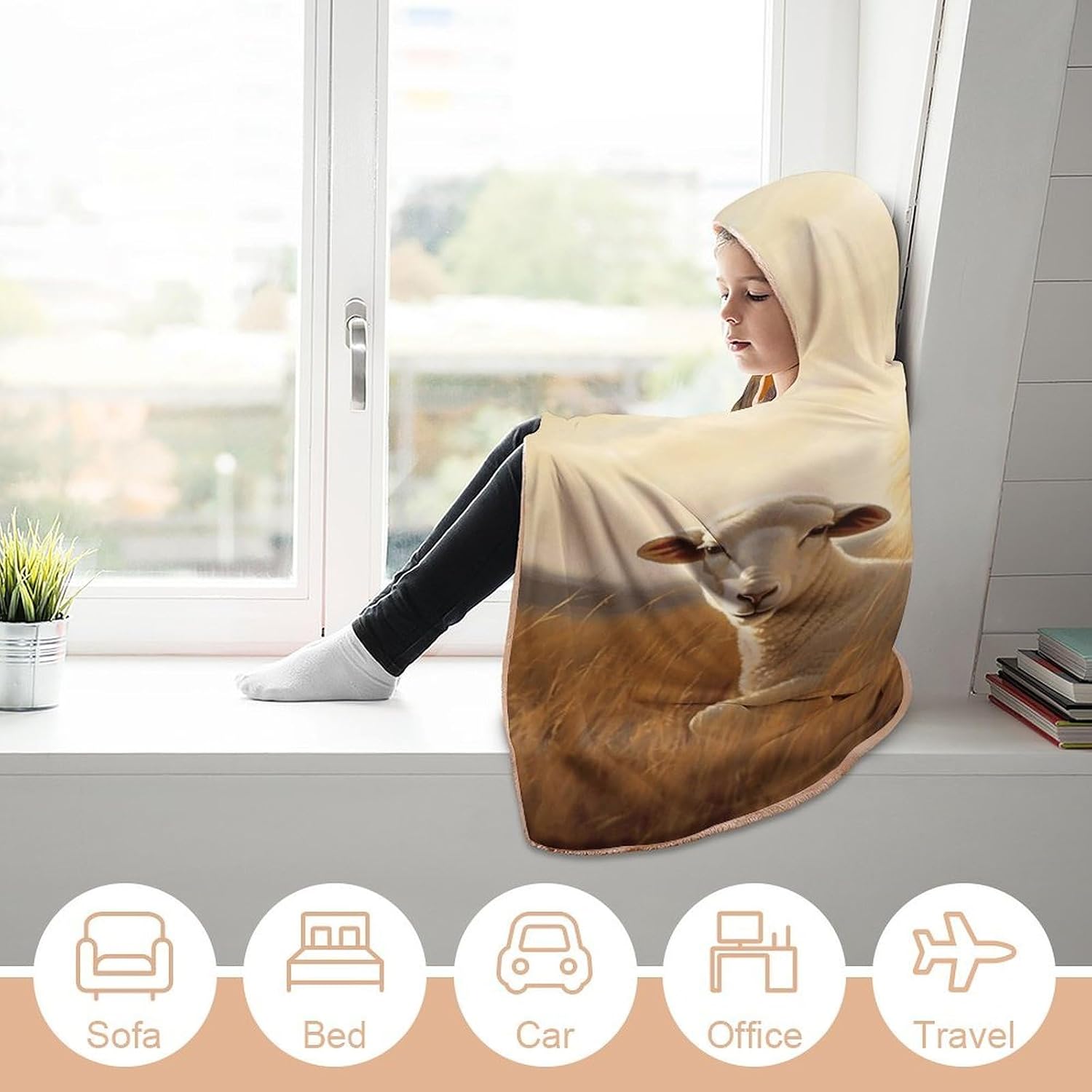 Lion Sheep Hooded Blanket Cozy And Functional,Wearable Blanket Hoodie for Women Men,Blanket Poncho Presents60 x80