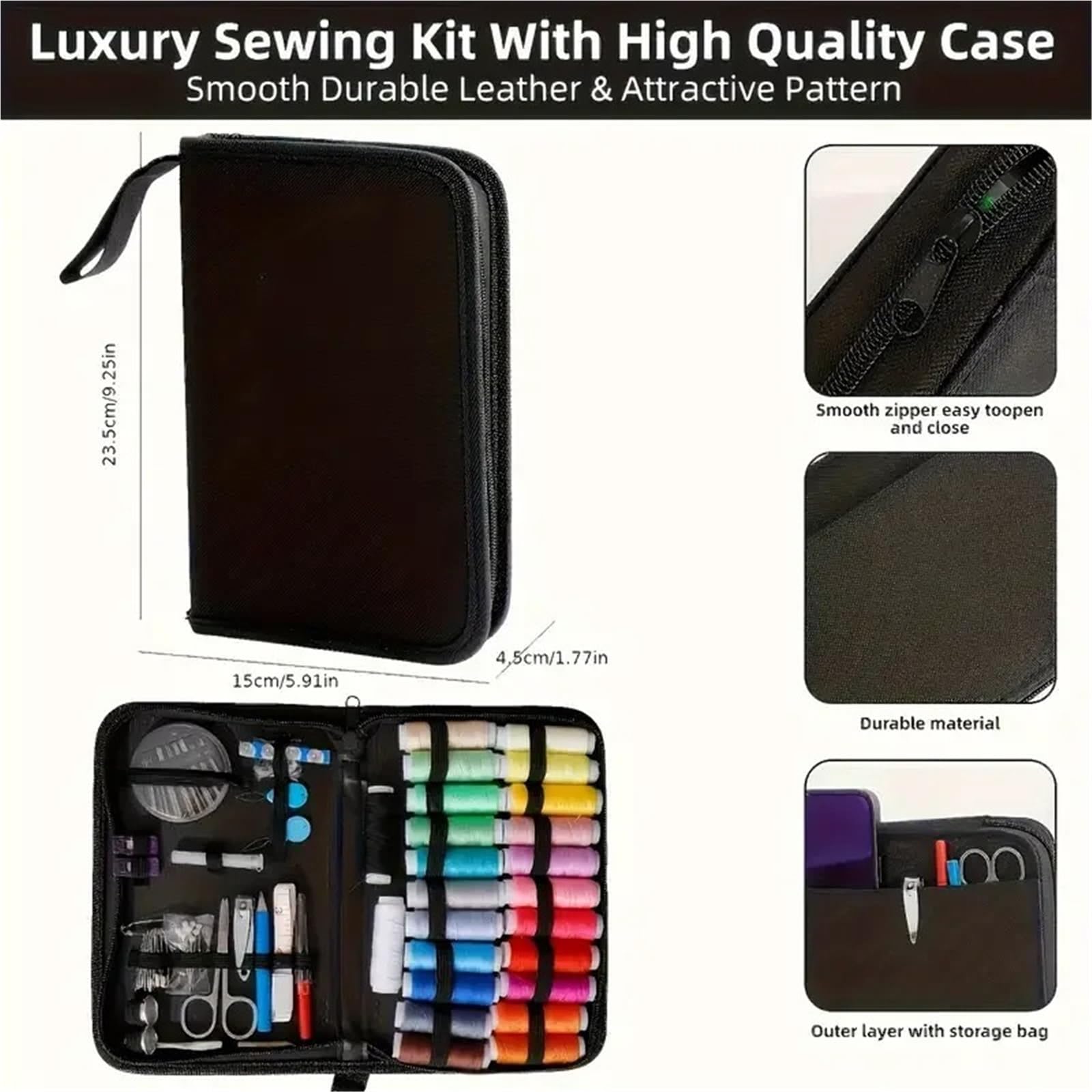 Kit de costura con suministros de costura y accesorios, hilos de 24 colores, kit de aguja e hilo para arreglos pequeños, kit de costura Basi (A)