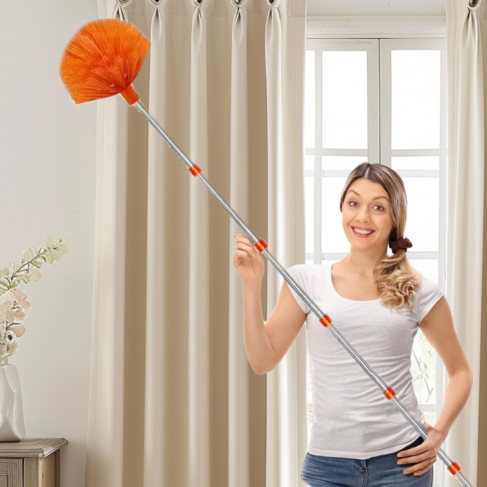 Spolverino alto – Strumento di pulizia in microfibra estensibile con asta telescopica per soffitto, pareti, ventilatori e ragnatele – Spazzola per spolverare efficiente per la pulizia di casa e