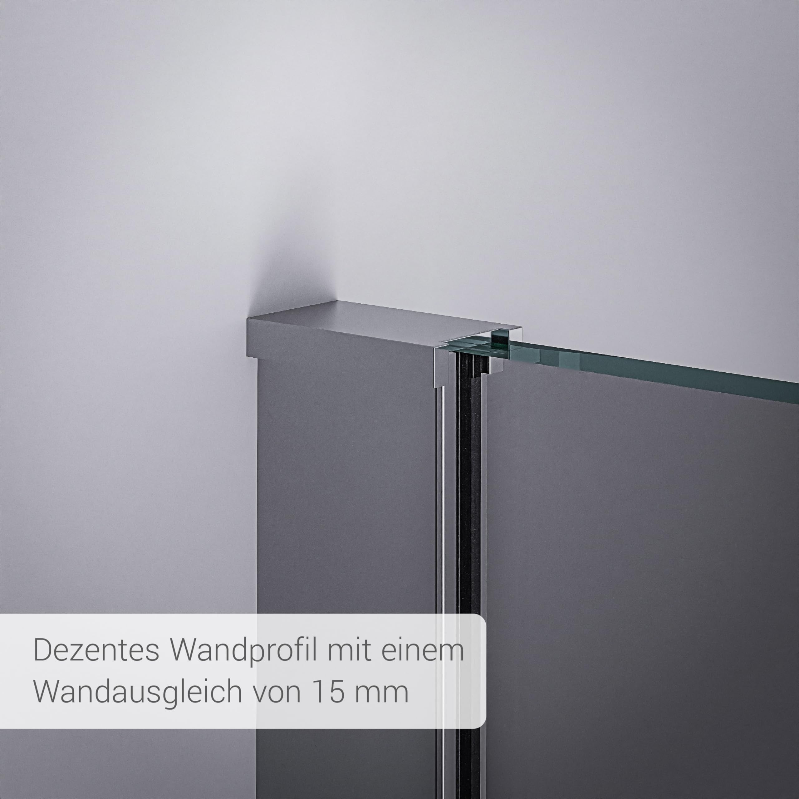 BERNSTEIN Duschwand 120 x 200 cm Glas Duschabtrennung Walk-In Dusche Nano ESG Echtglas Duschtrennwand EX101 graues Glas