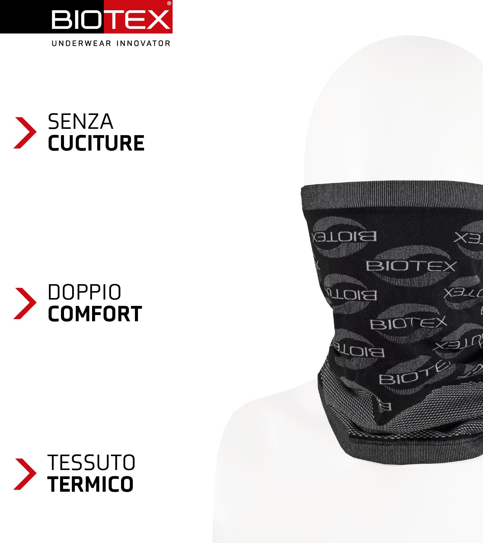 BIOTEX Tubolare Multifunzione 2.0 Termico Ideale per l'inverno, Scaldacollo per Ogni Sport, Intimo Tecnico Sportivo
