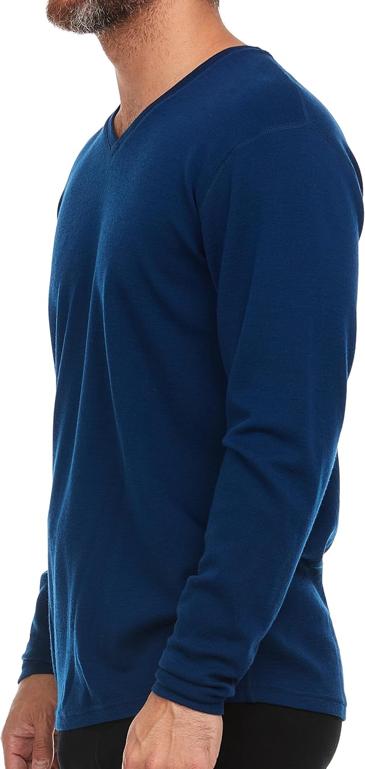 Men's Long Sleeve V-Neck - 100% Merino Wool Base Layer - Casual Shirt - Under Layer - Midlayer