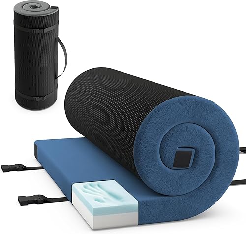 Miniatura 14 de Goplus Colchón de espuma viscoelástica para campamento, almohadilla de dormir portátil enrollable con parte inferior antideslizante, bolsa de viaje,