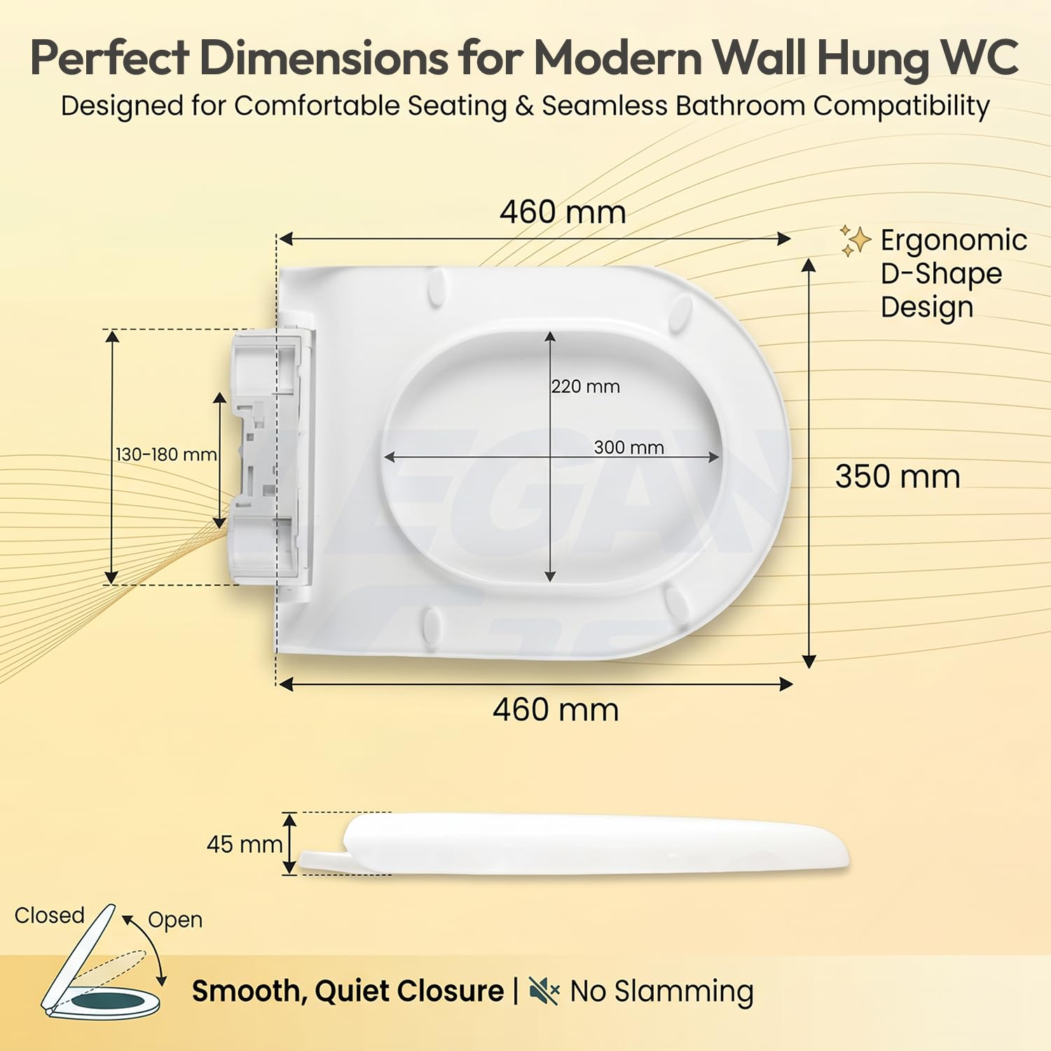 ELEGANT CASA Polypropylene Soft Closing Toilet Seat/Western Toilet Seats Cover for Bathroom/seat for Commode with Stable Hinges- D Shape Design Colour (Glossy White)-1 Set 4