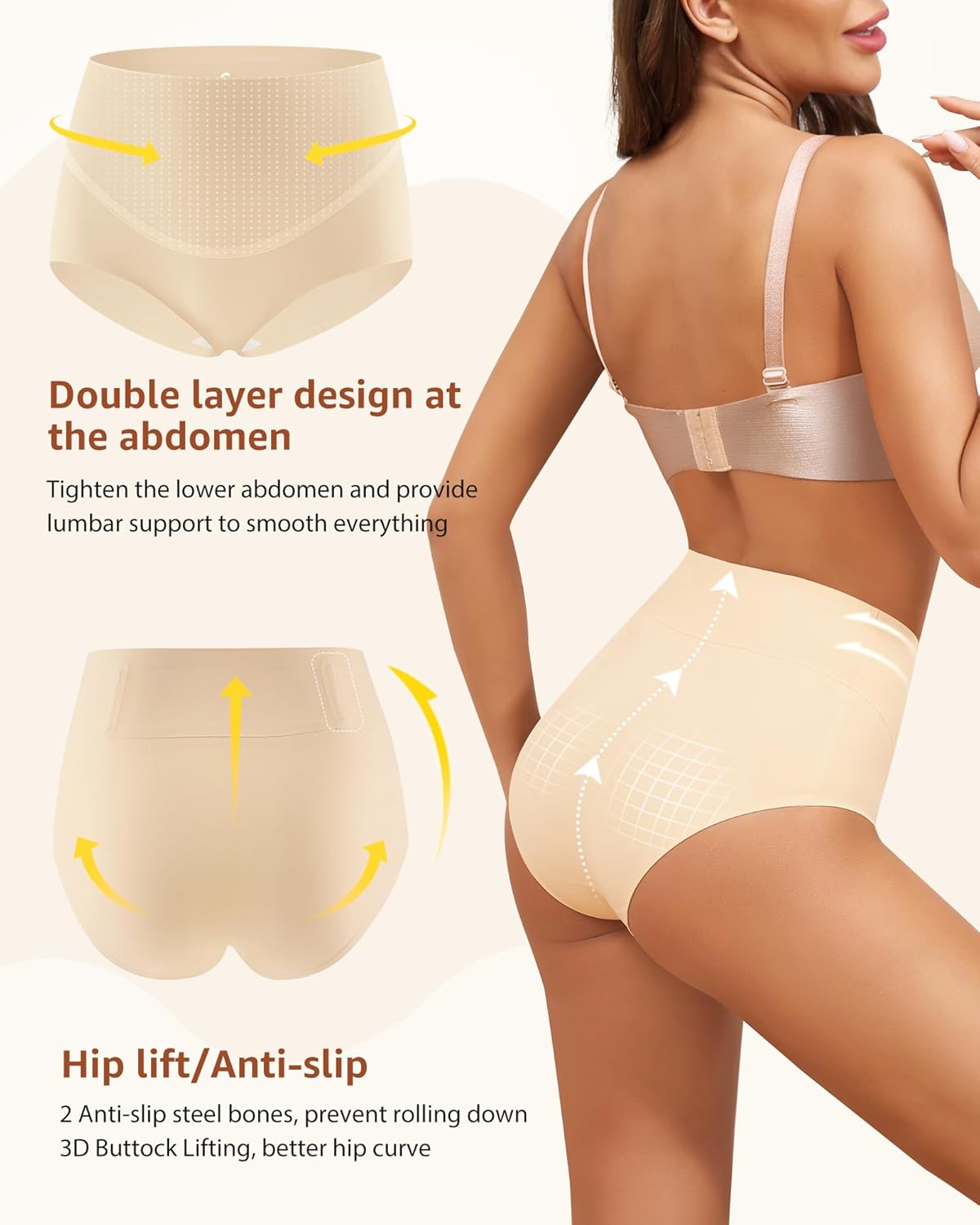 LEVAO Women Tummy Control Panties High Waist Seamless Underwear Full Coverage Brief No Show Postpartum Panties 4 Pack S-XXL - Image 3