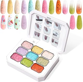 Gradient Painting Gel, 9 Colors Ombre Gel Nail Polish for 3D Sculpture Gel comes with Dotted Decorations Aura Nails French Manicure Soak Off UV Long-lasting Home Salon DIY Candy Cane Cream
