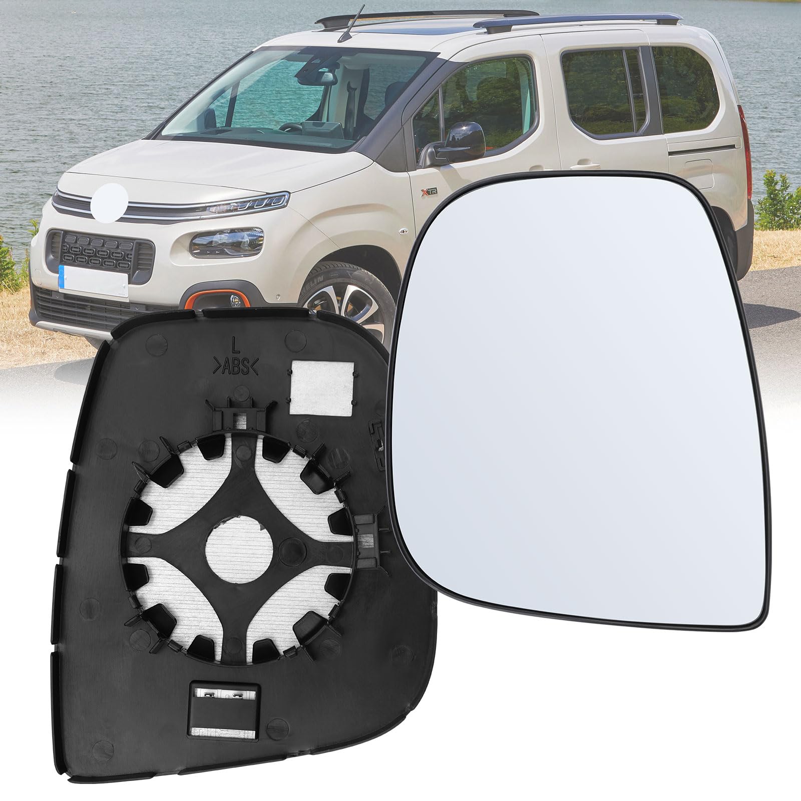 Cristal de Espejo Calefactado para Citroën/Peugeot (Izquierdo) | Espejo retrovisor térmico para Citroën Berlingo 2012–2018 / Peugeot Partner MK2 2012–2018